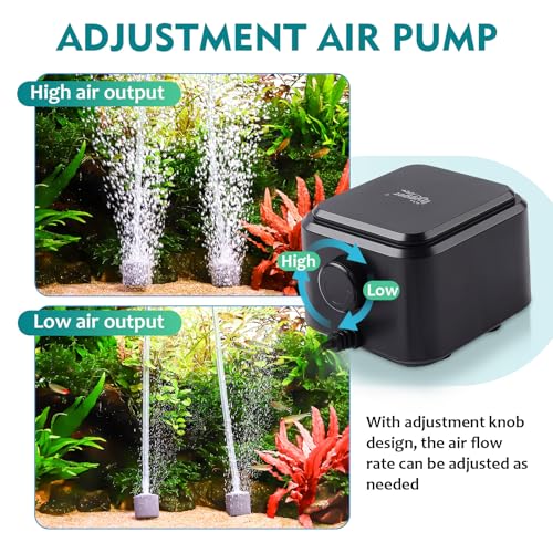 hygger Quiet <30dB Aquarium Air Pump, Adjustable Low Decibel Oxygen Fish Tank Pump 2 Air Outlets Ultra Silent Powerful Aerator Pump with Accessories Max 80GPH/160GPH/255GPH(3.5W,Up to 120Gallon) - size: 3.5W,Up to 120Gallon