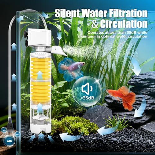 Vehipa Fish Tank Filters, 4-in-1 Aquarium Filter for Multi-Layer Filtration, Adjustable Oxygenation & Wavemaker, Ultra-Quiet Water Circulation for 40-70 Gallon Aquariums, 225GPH - size: Circular: For 40-70 Gal