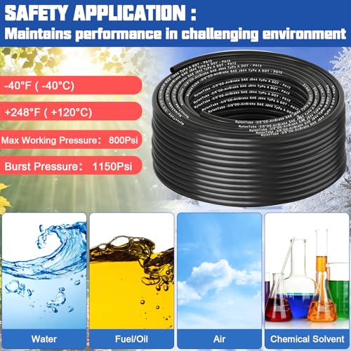 3/8" OD x 50FT DOT Air Line Black SAE J 844 PA12 Nylon Air Brake Tubing with Cutter and Teflon Tape, Pneumatic Nylon Air Line Hose for Semi Truck Trailer Air Brake System & Fluid Transfer - size: 50FT-3/8"OD