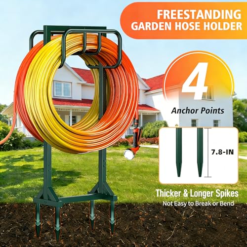 HeroicLion Garden Hose Holder Holds 2 x 160FT Hoses, Super Stable Water Hose Holders with 4 Spikes, Rustproof Freestanding Hose Stand Hanger Garden Hose Storage for Outside Yard Lawn Farm, Green - color: Green-39.8 Inch Height