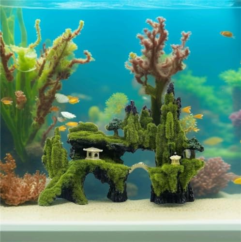 Fish Tank Decorations, Aquarium Decor Aquarium Rocks Mountain View, Landscape Aquarium Ornament Rock Resin Decoration Stone with Moss Fish Tank Rocks (L)