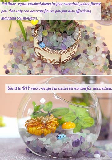 YATOJUZI 1.5lb Fluorite Aquarium Gravel Rocks Natural Tumbled Healing Crystal Chips Bulk Gemstones Crushed Stones for Fountain Vase Filler Planters Decorative Fish Tank Potted Reiki Energy Balancing - color: 1-fluorite, size: 1.5 Pound