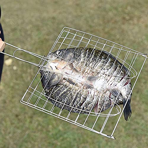 Ochine Grill Basket Portable Stainless Steel BBQ Barbecue Grilling Basket BBQ Tool Outdoor Grill Accessories with Handle for Fish, Vegetables, Shrimp, and Small Flat Sea Food - color: B