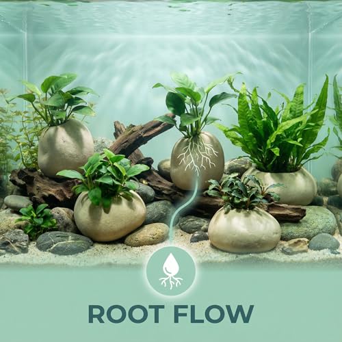 7 Pcs Ceramic Aquarium Plant Pots, Aquarium Plant Holder Cups, Aquatic Planters for Fish Tank Decorations and Live Plant Cultivation