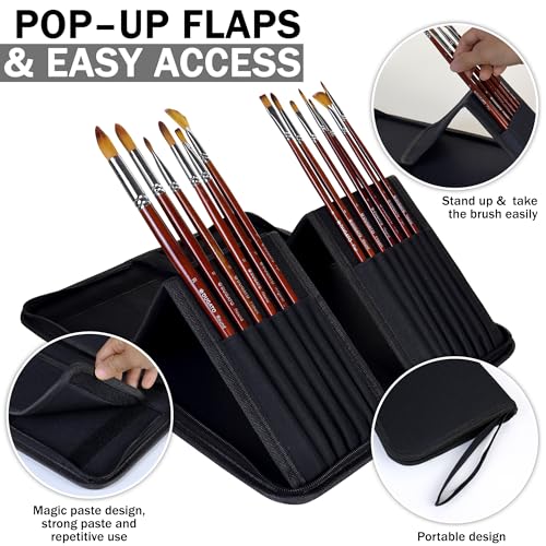 DUGATO Long Canvas Paint Brush Holder Zippered 5.7x14.8 inches, Premium Art Case for Brushes Long Handle up to 13" Length, 15 Slots Storage for Artist (Brush Not Included) - Black - color: Black, size: Large 5.7x14.8 inches