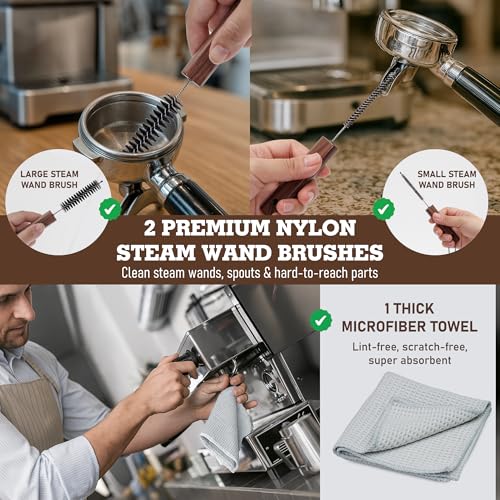 Takavu Coffee Grinder Cleaning Kit – 5pcs Boar Bristle Grinder Brush, Detail Scrub Brush, Steam Wand Brushes & Microfiber Towel for Espresso Machine Coffee Maker Pour Over - color: Kit