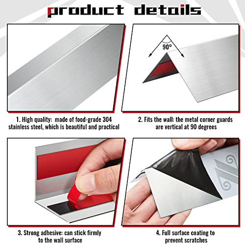 Therwen 10 Pcs 304 Stainless Steel Wall Corner Guards 2 x 2 x 36 Inch Self Adhesive Heavy Duty Corner Protector Trim with 90 Degree Angle for Wall Protection Metal Edge Guard - size: 2 x 2 x 36 Inch