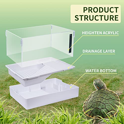 Scratch-Resistant Acrylic Turtle Tank (15.7×11.8×10 Inch) with Water Filter - Durable Reptile Habitat for Aquatic/Terrestrial Pets, Baby Turtles & Fish | Anti-Scratch Clear Terrarium Aquarium Combo - size: Small(Acrylic)