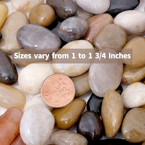 Calofulston 10LB River Rocks for Plants, Decorative Polished Stones for Garden Landscaping, Planters, Indoor and Outdoor Decor, Mixed Color, 1-1 3/4 Inch - size: 10lb, style: Mixed