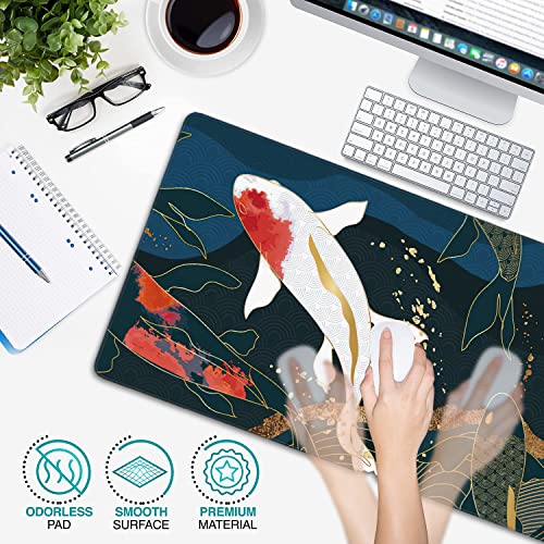 Watercolor Japanese Koi Fish Extended Gaming Mouse Pad Large Desk Mat with Non-Slip Rubber Base and Stitched Edges,Keyboard Mouse Mat Desk Pad for Work,Game,Office,Home 35.4 * 15.7 Inch - color: Watercolor Japanese Koi Fish