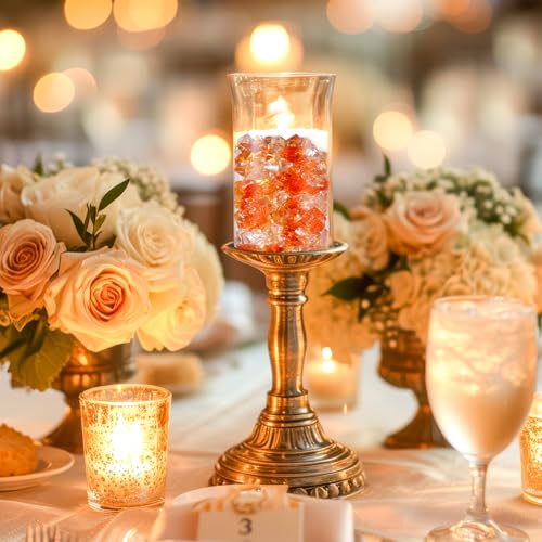 Syhood 570 Pcs 5 Sizes Orange Clear and Amber Fake Crushed Ice Rocks Acrylic Crystal Gems Plastic Diamonds Marble for Vase Fillers Decoration Wedding Holiday Table Scattering Room Decor - color: Orange, Coffee and Clear