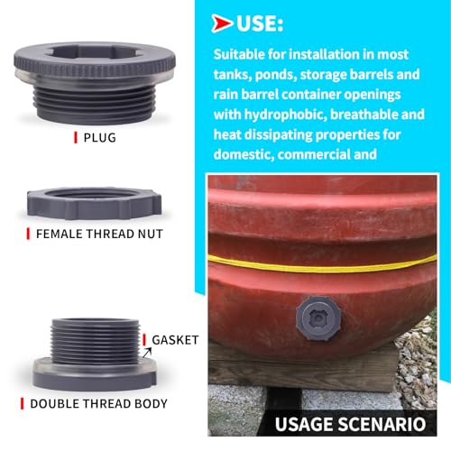 ChillWaves PVC Bulkhead Fitting 2" Double Thread Connector Adapter with Plugs for Water Tank, Aquariums, Rain barrels(2-PACK) - size: 2 Inch, style: Bulkhead Fitting + Plug