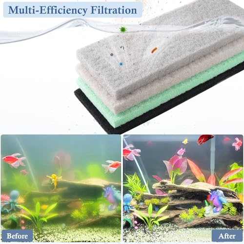 4-Pack Mixed Aquarium Filter Sponge, Cut-to-Fit Filter Media with Ammonia&Carbon&Phosphate Reducer, Aquarium Foam Floss for Fish Tank Sump Ponds (12.6" x 5" x 1'')