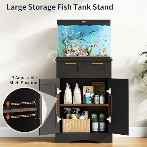 10 Gallon Fish Tank Stand with Storage Cabinet, Fish Tank Stand with 2 Drawers for Accessories Storage, Aquarium Stand 5-10 Gallon, 20.5" L x 11.0" W Aquarium Cabinet, Black PTBX02BK - color: Black, size: 5-10 Gallon