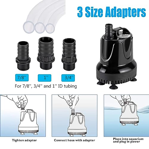hygger 400 GPH Quick Water Change Aquarium Pump Submersible Fountain Water Pump Fish Tank Pond Drain Transfer Pump with 3 Adaptors