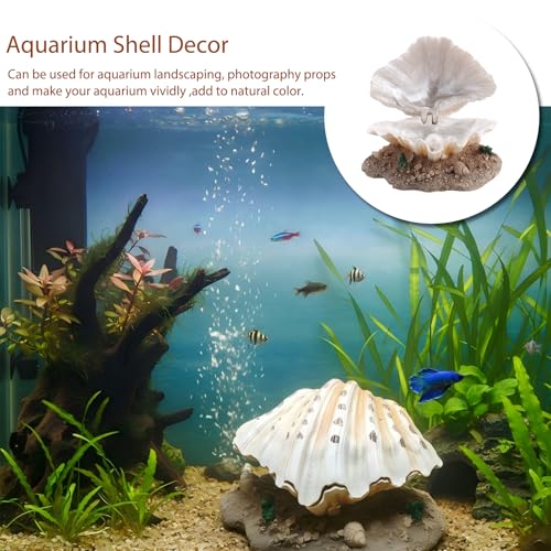 Aquarium Shell Decor with Air Stone Bubbler,Aquarium Decoration Corals Reef Aerating Action Ornament Mini Cute Undersea Clam Pearl Ornaments White