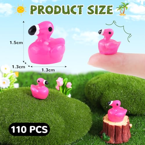 110PCS Mini Resin Animals Cute Rose Pink Tiny Flamingo Ducks, Miniature Figures to Hide, Small Animal Accessories Bulk for Topper Garden Dollhouse Landscape Aquarium Ornaments DIY Crafts & Decor - color: Mini Flamingos-110pcs