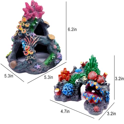 Tfwadmx Aquarium Coral Decoration Resin Fish Tank Hiding Mountain Cave Betta Hideaway House Rock Reef Ornament, 2 Pack.