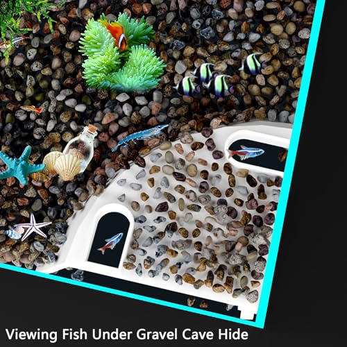Aquarium Underground Cave Decor: Fish Tank Corne Tunnel Hideout for Shrimp & Betta - Viewing Fish Under Gravel Cave Hide - for Fish Tank Creative Decor Enthusiast（White (White) - color: White