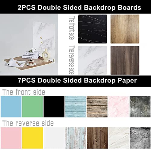 Large 24x24in Photo Backdrop Board: 9PCS 18Patterns Product Photography Backdrops for Food Jewelry, Background Table Top Small Shooting Kit - color: Blue Pink Black