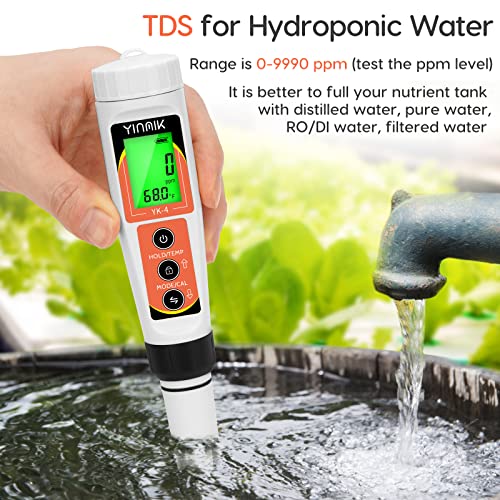 YINMIK PH Meter, Digital 4 in 1 PH EC TDS Temp Meter for Water Hydroponics, Waterproof DWC PH and EC PPM Water Tester with Backlit for Nutrients Growing, Indoor Garden, Home Brewing, Pool, Aquarium - color: Orange pH meter