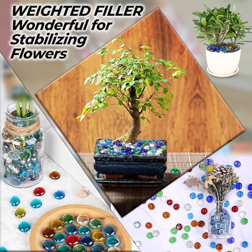 2LB Flat Glass Marbles Mixed Color (200 PCS) – Decorative Glass Pebbles for Vases, Vase Fillers, Fish Tank Rocks, Aquarium Gravel, Beads, Crafts, Mancala Stones & Home Décor Gems (0.7"~0.8") - color: multicolors