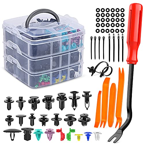 Nilight 725Pcs Car Push Retainer Clips & Auto Fasteners Assortment -23 Most Popular Sizes Nylon Bumper Fender Rivets with 10 Cable Ties and Fasteners Remover for Toyota GM Ford Honda Chevy - color: 680Pcs Clips + Remover
