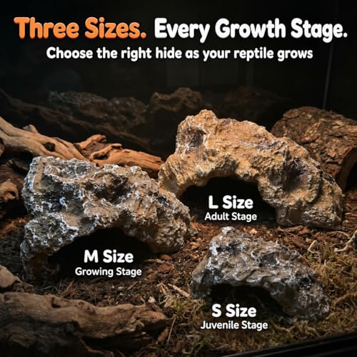 Reptile Hide Rock Cave, Medium Resin Corner Hideout for Growing Leopard Geckos, Juvenile Snakes, Small to Medium-Sized Lizards & Terrestrial Invertebrates, Natural Terrarium Tank Decor