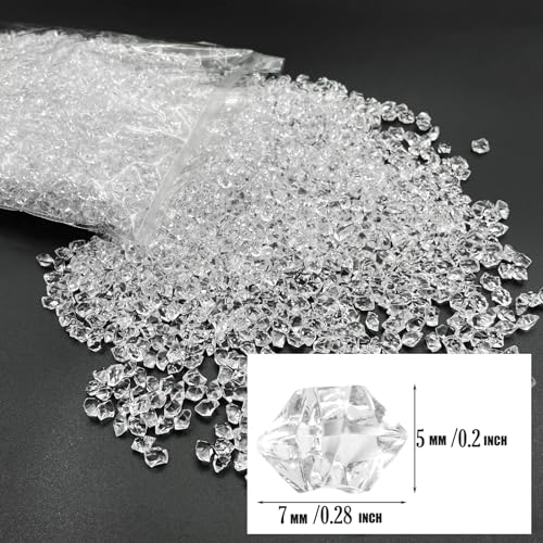Fake Ice Rocks, 5000 pcs 5 * 7 mm Acrylic Ice Cubes Plastic Crystals Fake Crushed Ice Rocks Acrylic Gems for Vase Fillers Party Decor - color: 5*7mm-5000pcs