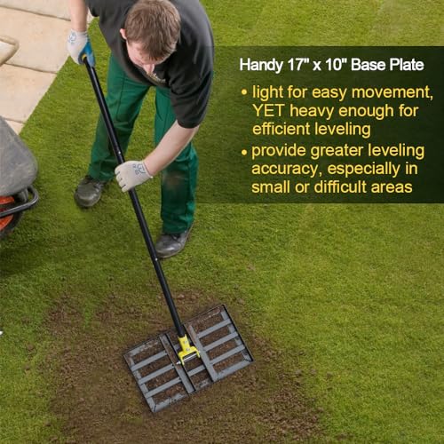 Colwelt Lawn Leveling Rake17 x10, Lawn Leveler Rake with Great Leveling Accuracy, Leveling Rake for Soil with 77’’ Adjustable Curved End Grip Handle, Lawn Leveling Tool Yard Leveler for Leveling Soil