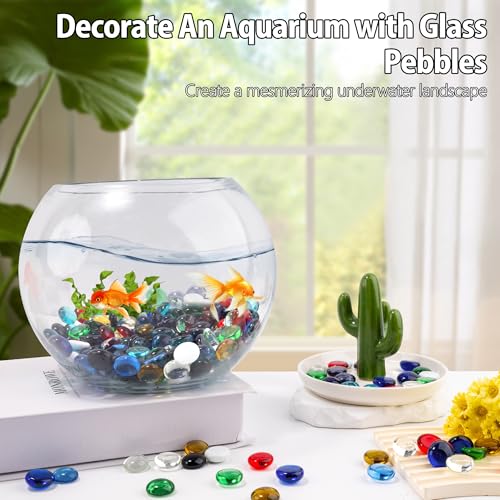 1LB Mix Glass Marbles, Transparent and Smooth Flat Glass Beads for Vases, Mosaic Gem Pebbles for Aquarium Decor, Floral Arrangements, Mancala Stones, Vase Filler and Crafts(Approx. 80-100 PCS) - color: Mix