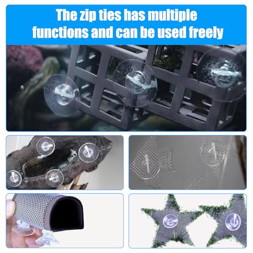 AQUANEAT 20 Pack Suction Cups with 40 Zip Ties for Aquarium Fish Tank Decoration Moss Shrimp Nest