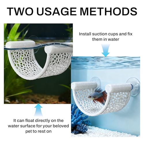 Betta Fish Hammock, White Floating Resting Leaf with Suction Cup - Aquarium Perch Ledge for Bettas, Shrimp, and Nano Fish - Minimalist Tank Decor & Accessory (White) - color: White