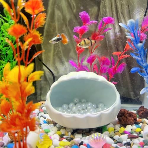 Aquarium Decorations, Cute Ceramic Betta Fish House, Conch Shell-Shaped Fish Tank Decor Accessory with Pearls, Hideout Cave for Fish Shrimp to Play Breed Rest (Blue) - color: Blue & Pearl