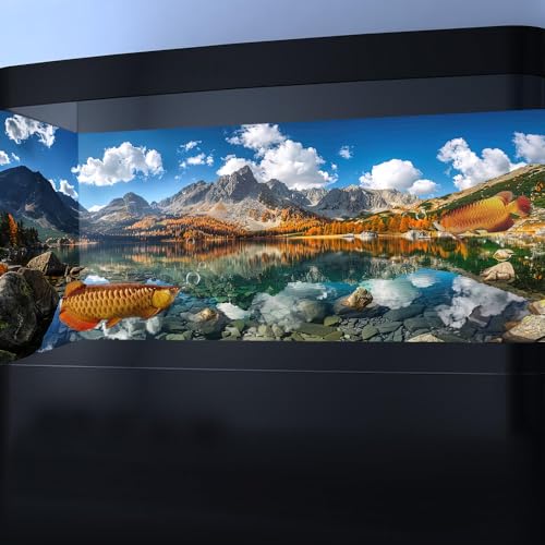 Natural Mountain Aquarium Background, Art Natural Landscape Theme Fish Tank Background, Crawling Terrarium Background 30X12IN with 8 EVA Double-Sided Tape - color: Landscape01, size: 30X12in/75X30cm