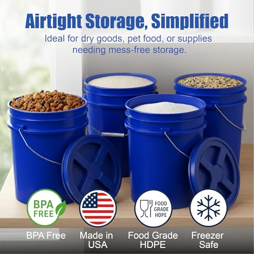 ePackageSupply 5 Gallon Bucket - Food Grade Bucket with Airtight Gamma Seal Screw-On Lid, BPA-Free, Heavy-Duty 90 Mil HDPE Plastic, Bulk Storage, Durable Container, Made in USA, Blue/Blue, 3 Packs - color: Blue/Blue, size: 3 Packs