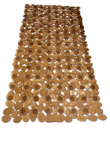 “Pebbles” Non-Slip Bathtub/Shower Mat 27.5”x14” Rectangular, Non-Toxic, Safe, Clean, Machine-Washable, Superior Grip & Drainage, Vinyl, for Smooth Floors ONLY, Transparent Brown - color: Transparent Brown, size: 27.5" x 14" (Rectangular)