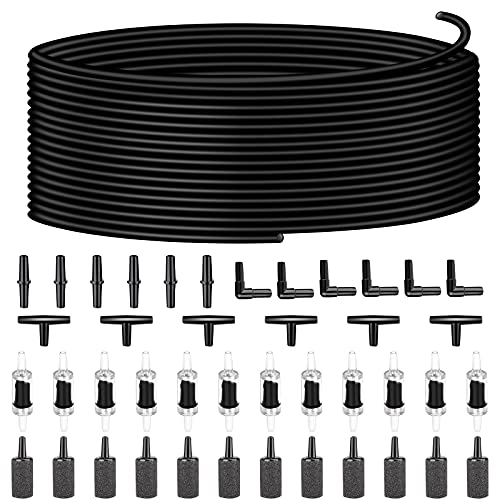 Aquarium air Pump Accessories Set-9.84/26.25/101.71 feet Aquarium Airline tubing Hose,Check valves,air Stones and connectors of I,L,T Shape (101.71feet Hose 12stone 12check Valve 18connector) - size: 101.71feet hose 12stone 12check valve 18connector