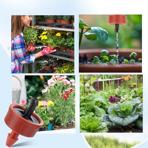60Pcs 1 GPH Pressure Compensating Irrigation Spot Drippers,Constant Flow Barb Outlet Watering Dripper Emitters Heads Parts for 1/4 Inch Watering Tubing Line for Garden Pots Plants Irrigation Systems - color: 1 GPH 60PCS