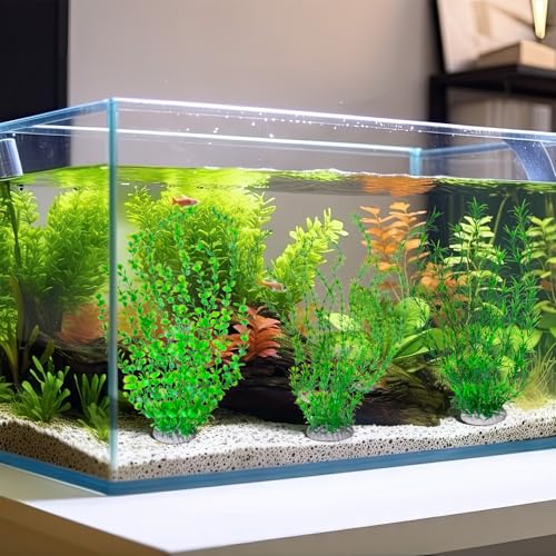 Qianyu 3 Pack Aquarium Plastic Decor Fish Tank Decorations Tall Artificial Green Grass Cluster Extra Large 23.6 Inch Underwater Plants Bendable Fish Tank Plants for Freshwater and Saltwater Tanks