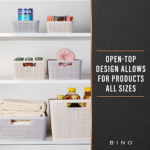 BINO Woven Plastic Basket | Large (Natural), 3-Pack | THE JUTE COLLECTION | Home Organization, Space-Saving Storage, Stylish Design | Plastic Storage Basket - color: Natural, size: 3PK- L
