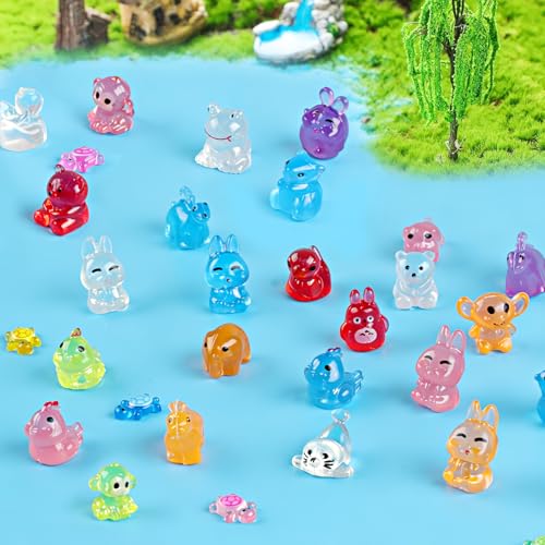 60Pcs Luminous Mini Resin Turtles and 60pcs Mini Resin Animals Styles Variety Tiny Animal Figurines Bulk for Micro Fairy Garden Landscape Accessories Hide Crafts Decor Aquarium