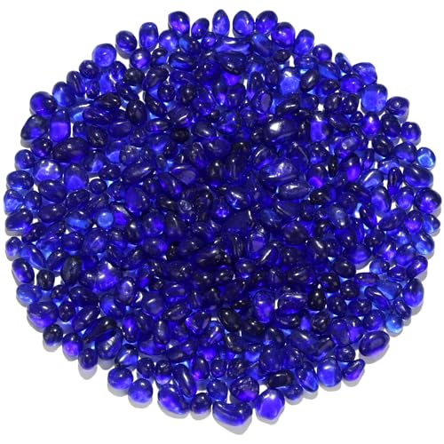 QYGL 0.55LB Cobalt Blue Clear Glass Pebbles, Tumbled Sea Glass Stones for Vase Fillers, Fish Tank Gravel, Aquarium Rocks, DIY Crafts, Plant Pots, Wedding & Home Decor, Transparent Glass Gemstones - color: Cobalt Blue