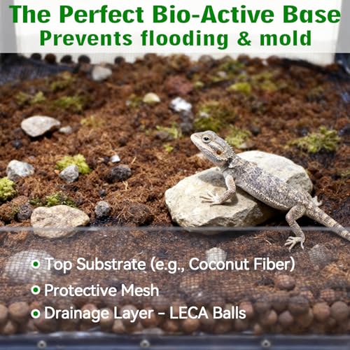 8QT Leca Clay Pebbles for Reptile Substrate - Organic Expanded Clay Balls for Bioactive Terrarium Drainage Layer & False Bottom, Lightweight Hydro Balls for Leopard Gecko, Tortoise, Frog