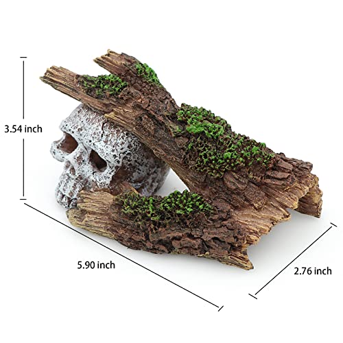 AQUA KT Aquarium Landscape Skeleton Head Skull with Tree Branch for Betta Cichlid Fish Hiding Rock Aquatic Decoration - color: Tree Skull