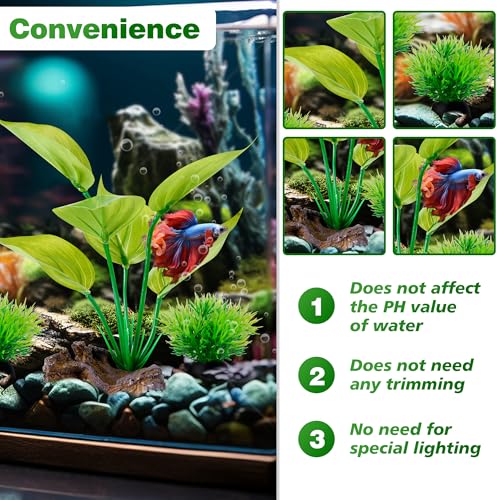 Fish Tank Artificial Plastic Plants Decorations 6inch Silk Betta Leaf pad Hammock Hides Small Aquarium Decor Fish Bowl Accessories Reptiles Turtle Tank Driftwood Ornaments