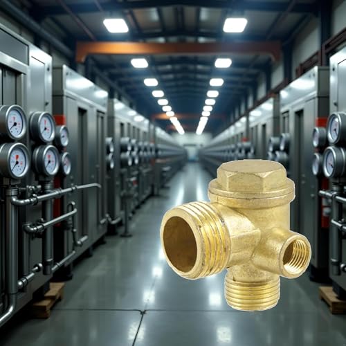 3-Port Brass Air Compressor Check Valve - Heavy-Duty Pneumatic Replacement Part with Leak-Proof Design for Central Pneumatic Compressors, Industrial Repair