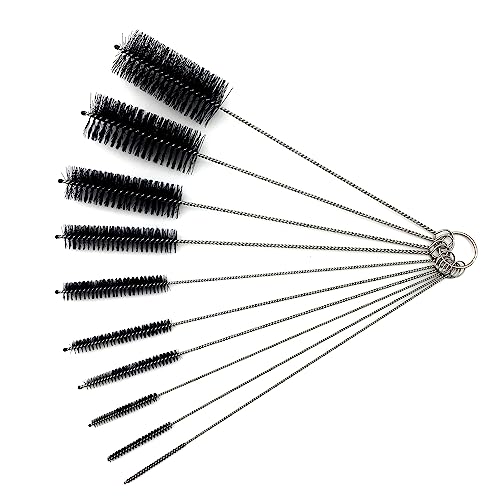 10 Piece Stainless Steel Straw Cleaning Brush Set - Durable Nylon Bristles - Multi-Size for Reusable Straws, Sippy Cups, and Narrow Neck Containers - color: Black