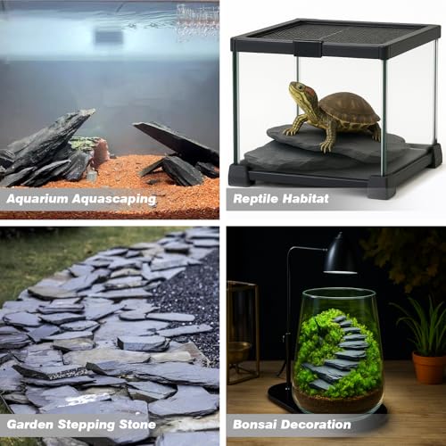 Unocho Natural Slate Stone Reptile Basking Platform Rock 10lb Fish Tank Rocks for Aquascaping Terrarium Decoration&Reptile Habitats Tortoise Enclosures(2-6 inches) - size: 10LB(2-6 inches)