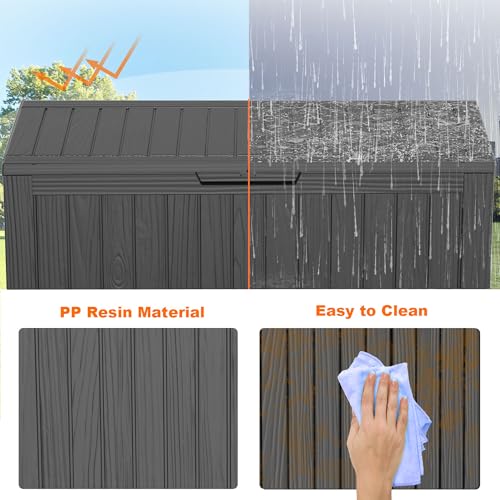 PatioZen 75 Gallon Resin Deck Box, Lockable Patio Outdoor Storage Box for Furniture, Garden Tools and Tools Storage, Waterproof Outside Storage Boxes - Black - color: Black, size: 75 Gallon